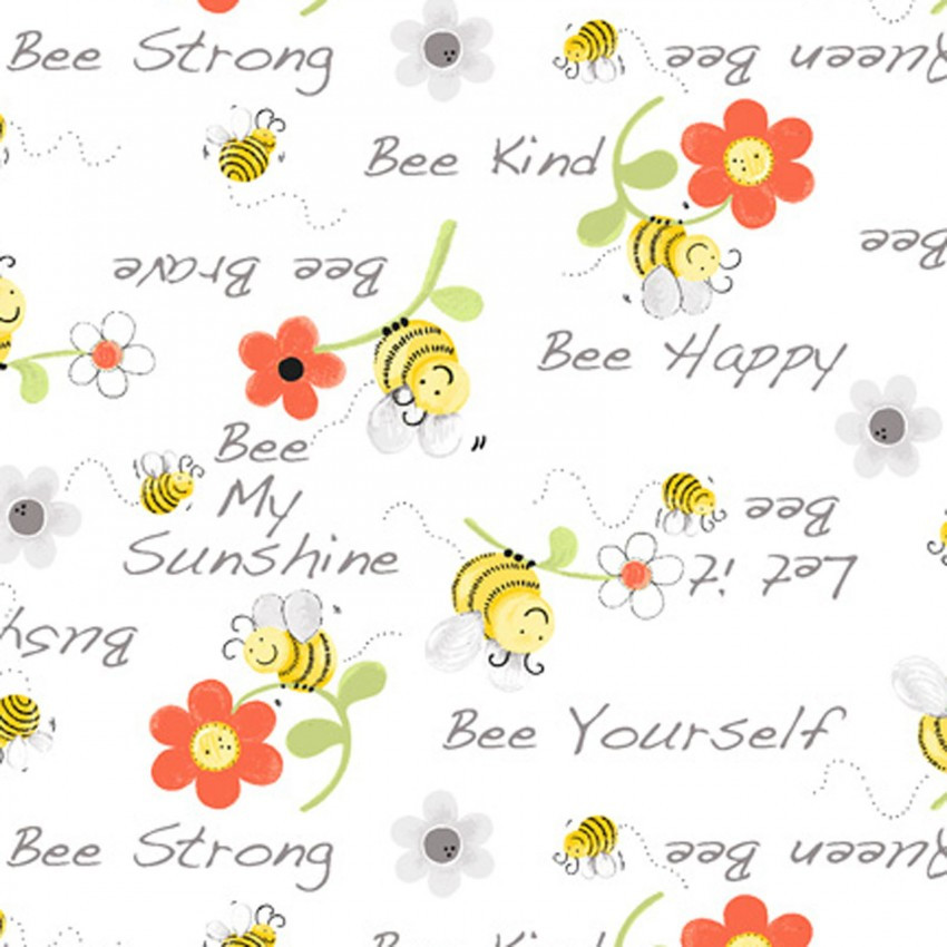 Sweet Bees White Allover      11.99yd. - Product Image