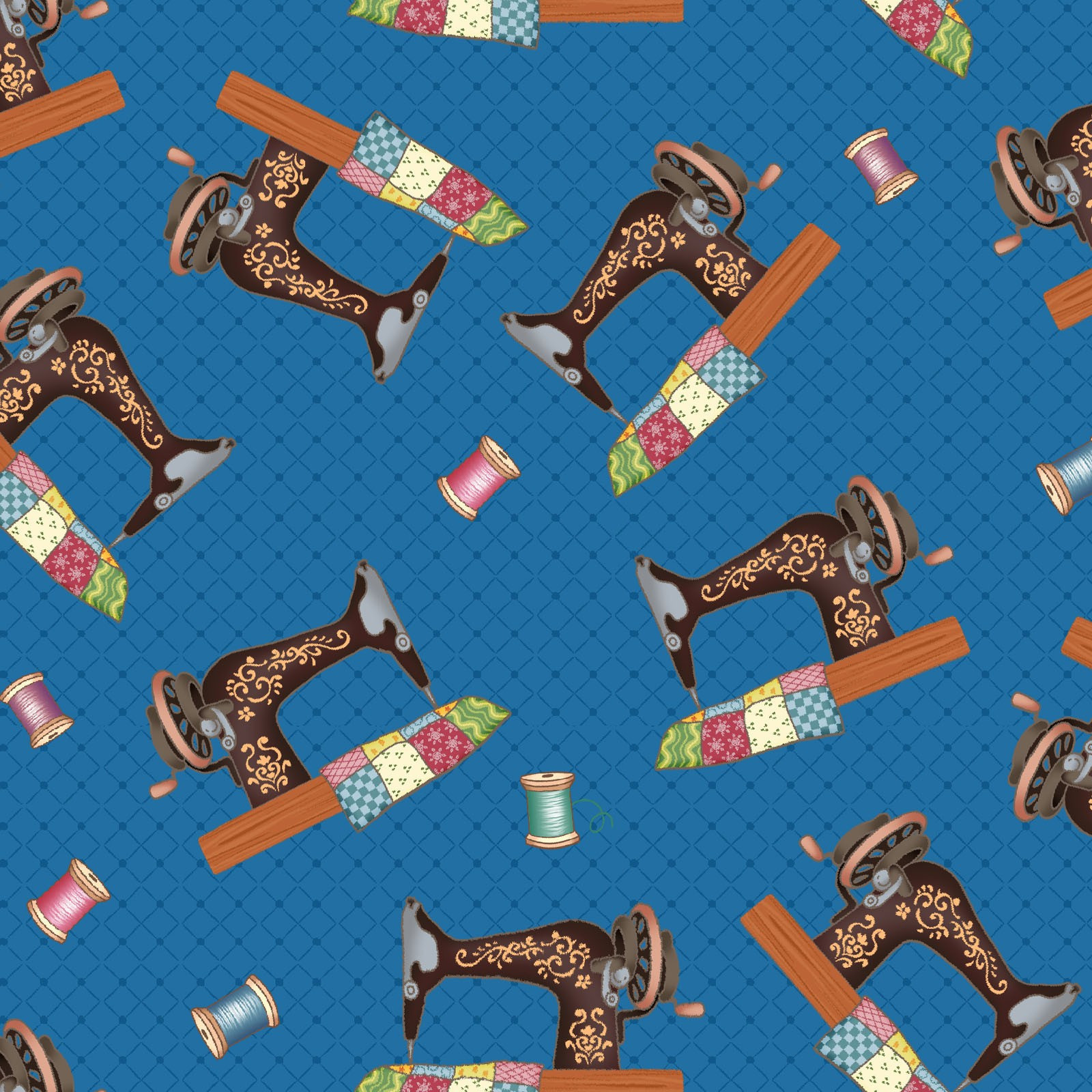 Sew Let's Stitch blue Allover Machines  - Product Image